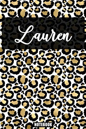 Lauren :Personalized Notebook Leopard Print Black and Gold Animal Print Women| Cheetah| Cat (Animal Skin Pattern) with Cheetah Fur Graphic: Lined ... 110 Pages, 6x9, Soft Cover, Matte Finish