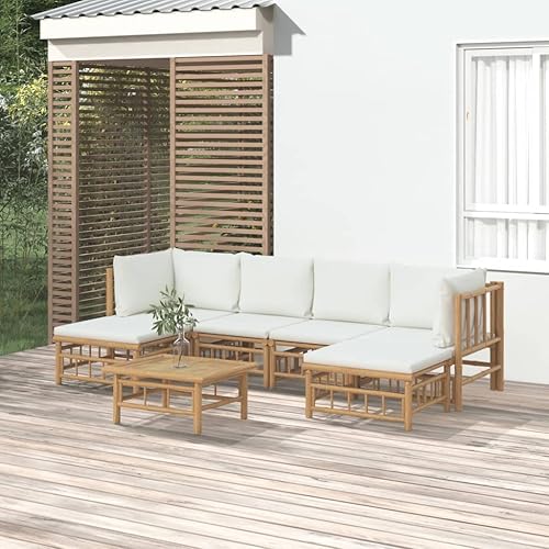 Miniatura 51 de 5 Piece Bamboo Garden Lounge Set Outdoor Patio Furniture with Beige Cushions, Natural Bamboo Rectangular Seating Set for Backyard, Porch, and