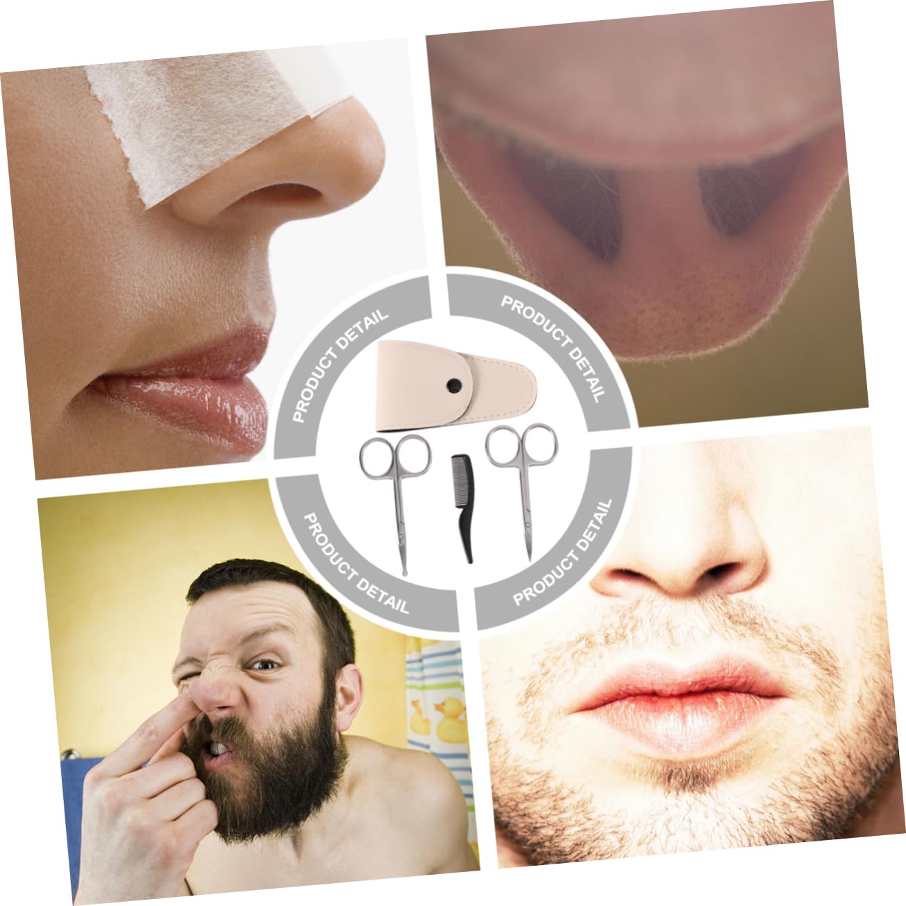 minkissy 12pezzi Forbici Per Barba e Ritocco Naso Acciaio Inossidabile Include Forbici Punta e Rotonde Custodia Pelle Bianca e Piccolo Pettine Kit Professionale Per Toelettatura Uomo