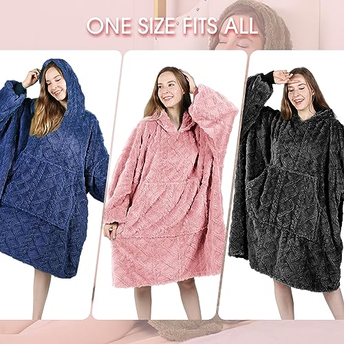 MIZZEO Microfiber Wearable Blanket, Oversized Light Wearable Blanket Hoodie for Adults, Cozy Soft Warm Plush Hooded Blanket Gifts for Women, One Size Fits All (Pink)