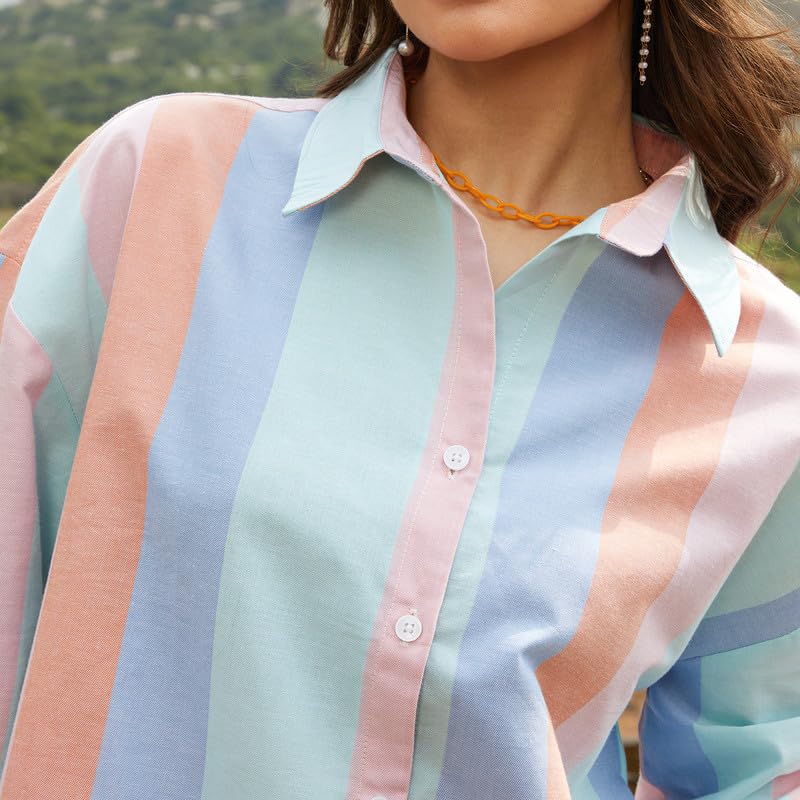 Image of PINACOLADA Women's Solid Oversized Shirt for Casual Wear | Spread Collar | Long Sleeve | Button Closure | Oversized Shirt Crafted with Comfort Fit for Everyday Wear