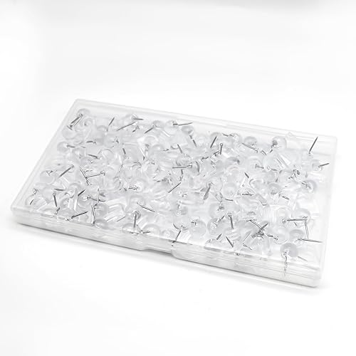 Miniatura 7 de K&janet6am 100 ganchos de alfiler, cabezales de plástico, tachuelas de pared transparentes, pasadores transparentes para pared de tela, tablón de