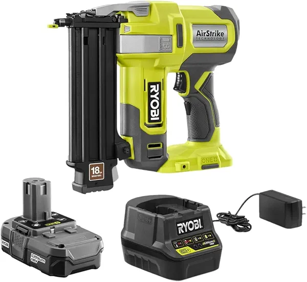 RYOBI ONE+ 18V 18-Gauge Cordless AirStrike Brad Nailer P321 with Battery and Charger (Renewed)