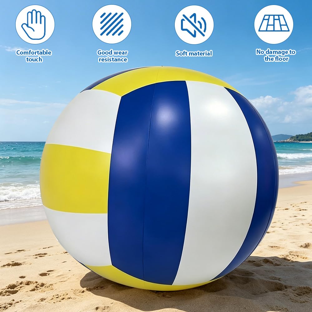 Palla da spiaggia con diametro di 100 cm, grande pallone gonfiabile gigante in gomma robusta, gonfiabile con pompa a mano, pallone da beach volley, giocattolo per interni ed esterni