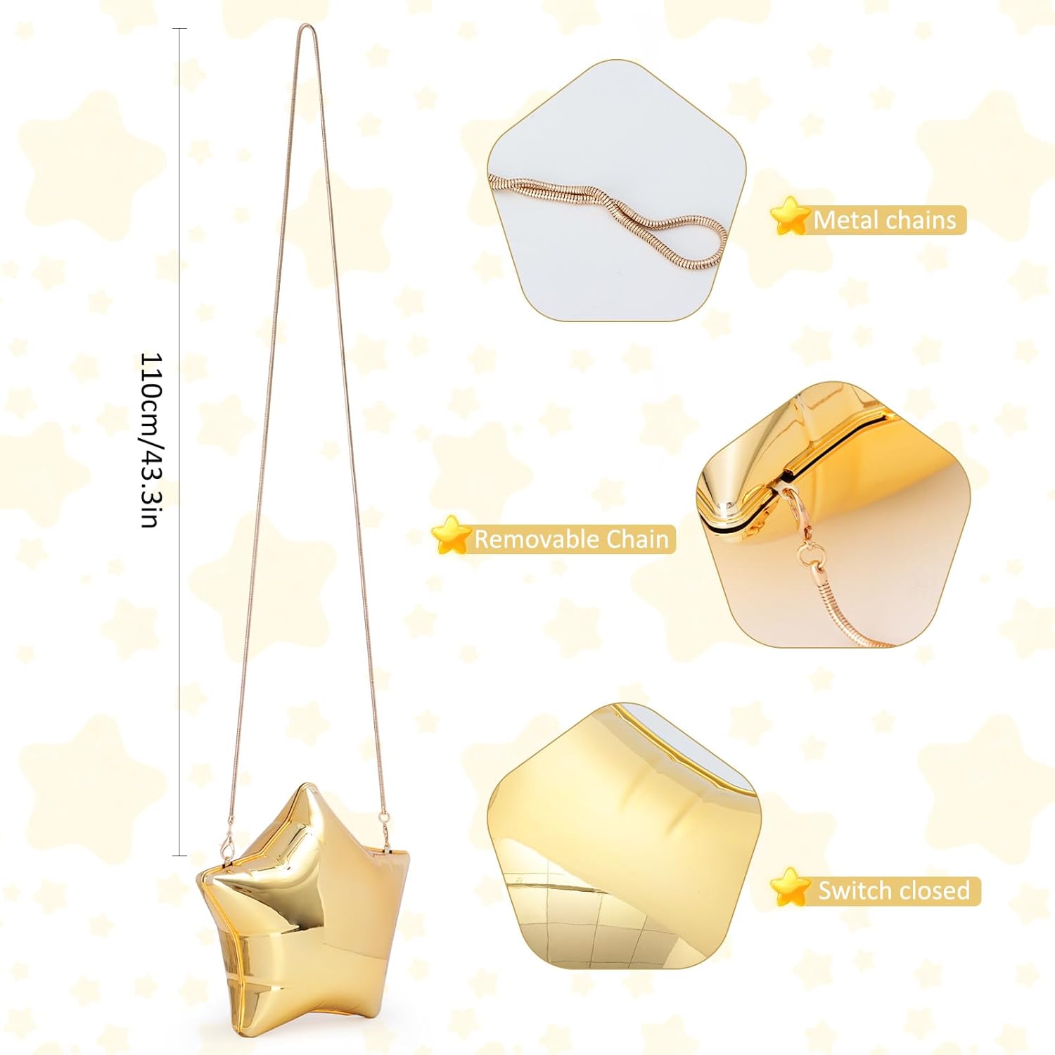 GOKTOW Acrylic Clutch Purse Star Shape Metallic Unique Evening Handbag Crossbody Bag for Women Party - Image 5