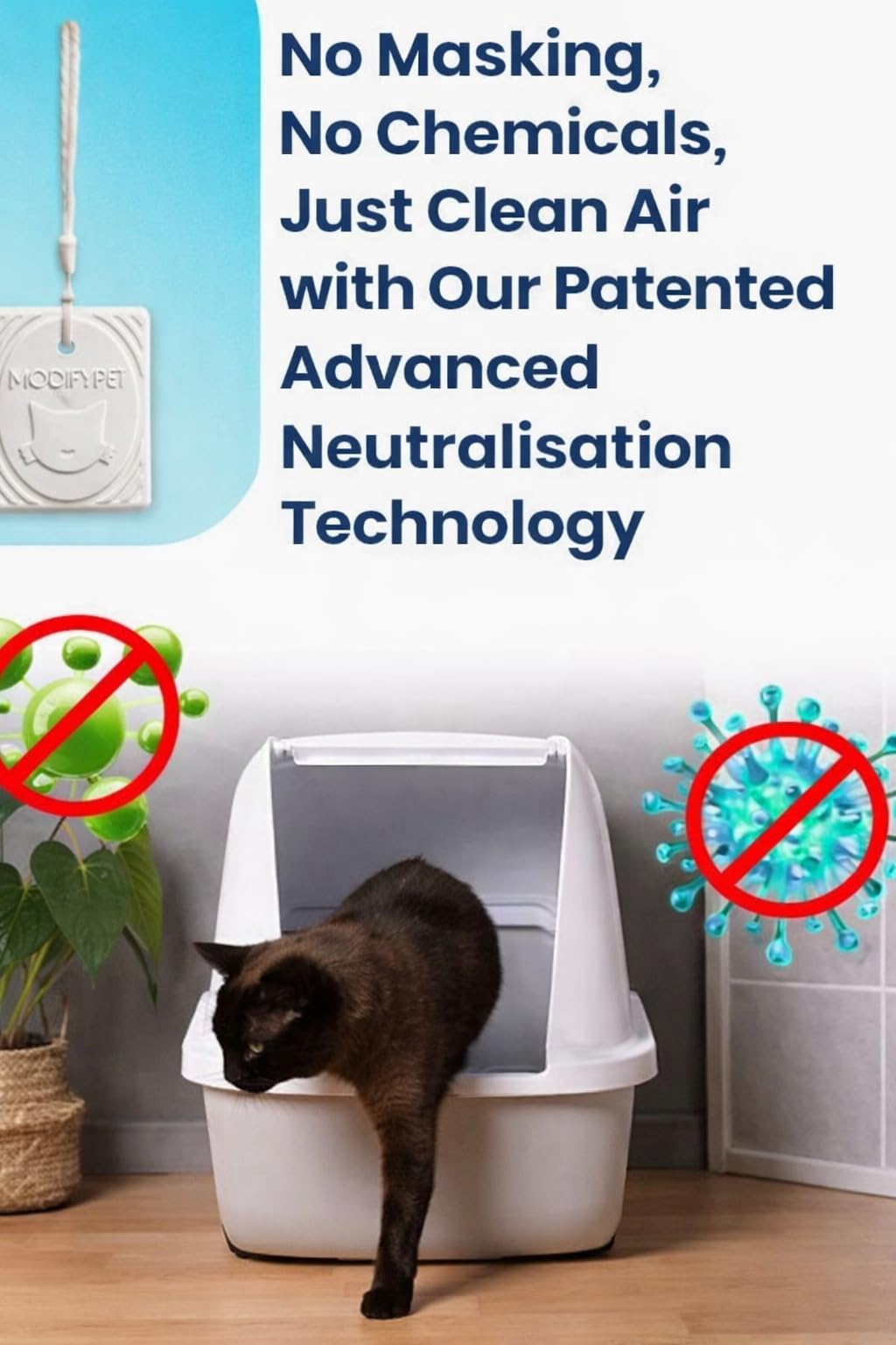 MoodifyPet Lot de 4 éliminateurs d'odeurs de litière pour chat pour la maison, absorbeur d'odeurs à suspendre avec technologie brevetée ScentScreen - Éliminateur de parfum pour chat, dure jusqu'à 30