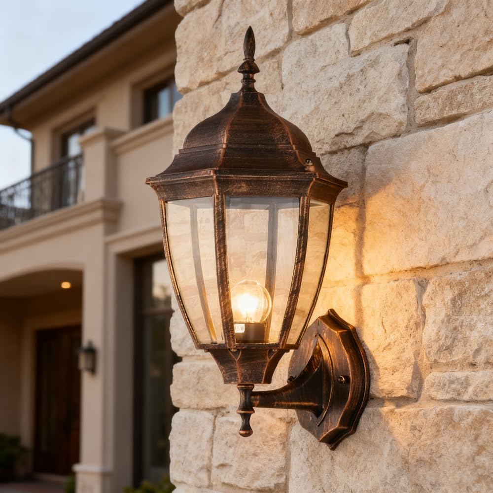 YHYAI Retro Classic Outdoor Wall lamp, Metal and Glass Exterior Wall Lamps, Waterproof Decorative Lighting Fixture, Suitable for Courtyard, Porch Entrance, Vintage Architectural Wall lamp.(BD-35)