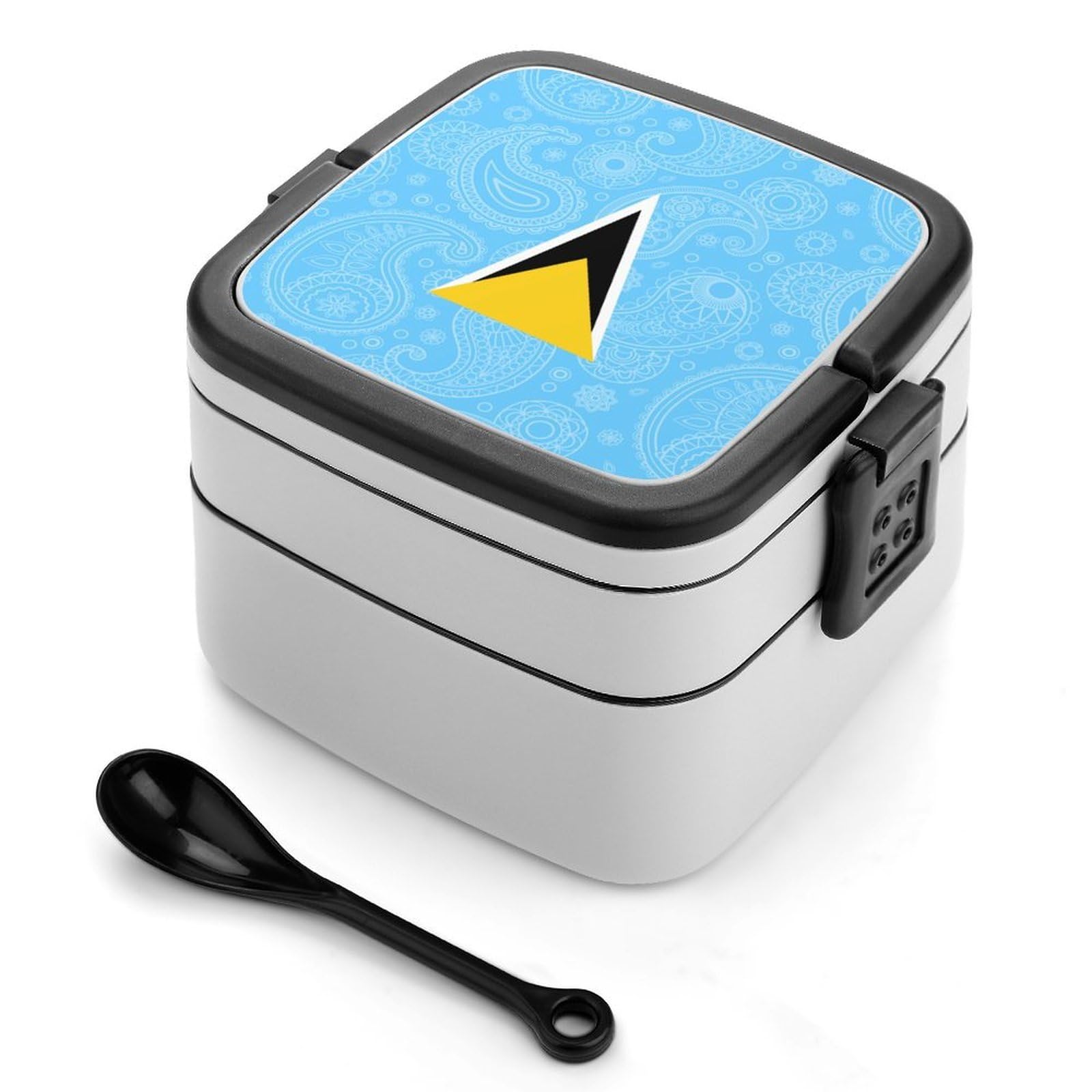 CGSBNGHA Saint Lucia Paisley Flag Bento Lunch Box 2 Layer Lunchbox Food Container for Adults Office