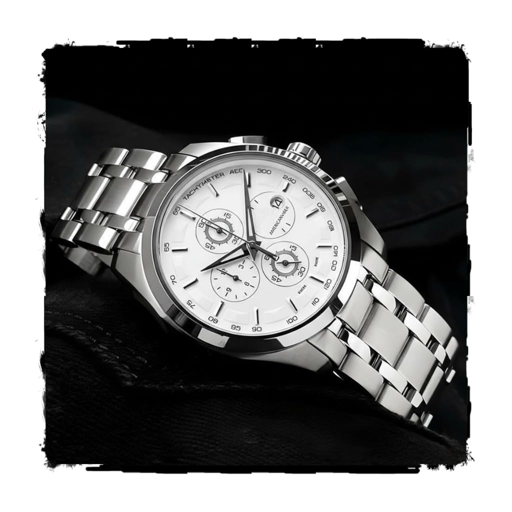 Modern Analog Watch, Silver and Black Two-Tone Stainless Steel Band, Octagonal Case, White Dial for Men-image-41