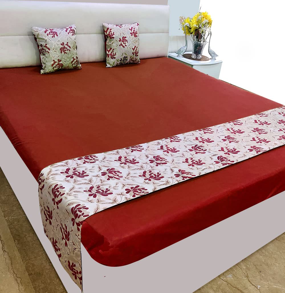 Bed Runner with 2 Cushion Cover Decorative Scarf for Bedroom Hotel Wedding Home Living Room 18x86 in, 16x16 in. (Maroon- Red)-picture-29