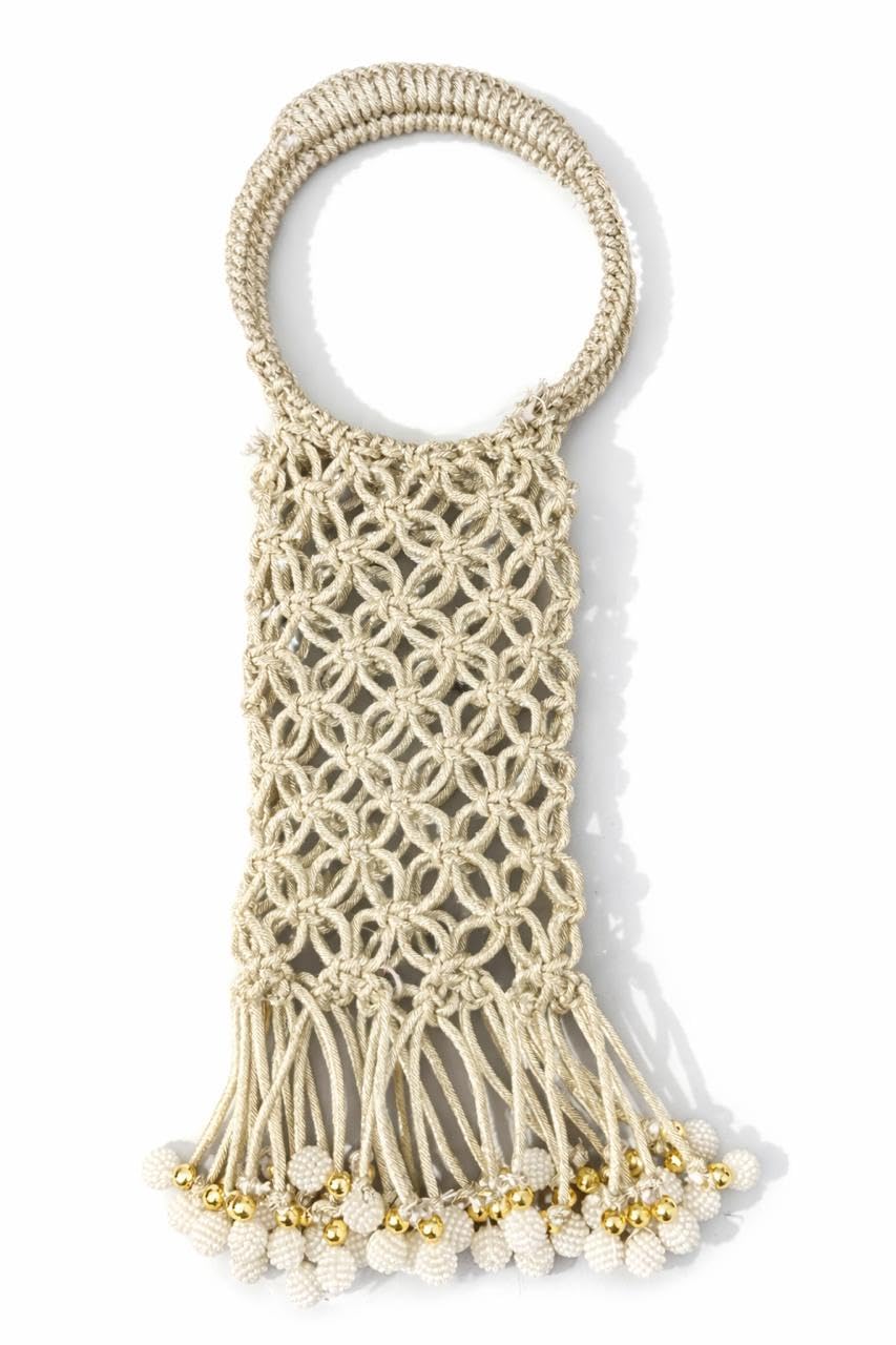 handmade macrame potli bag for women cotton rope beige