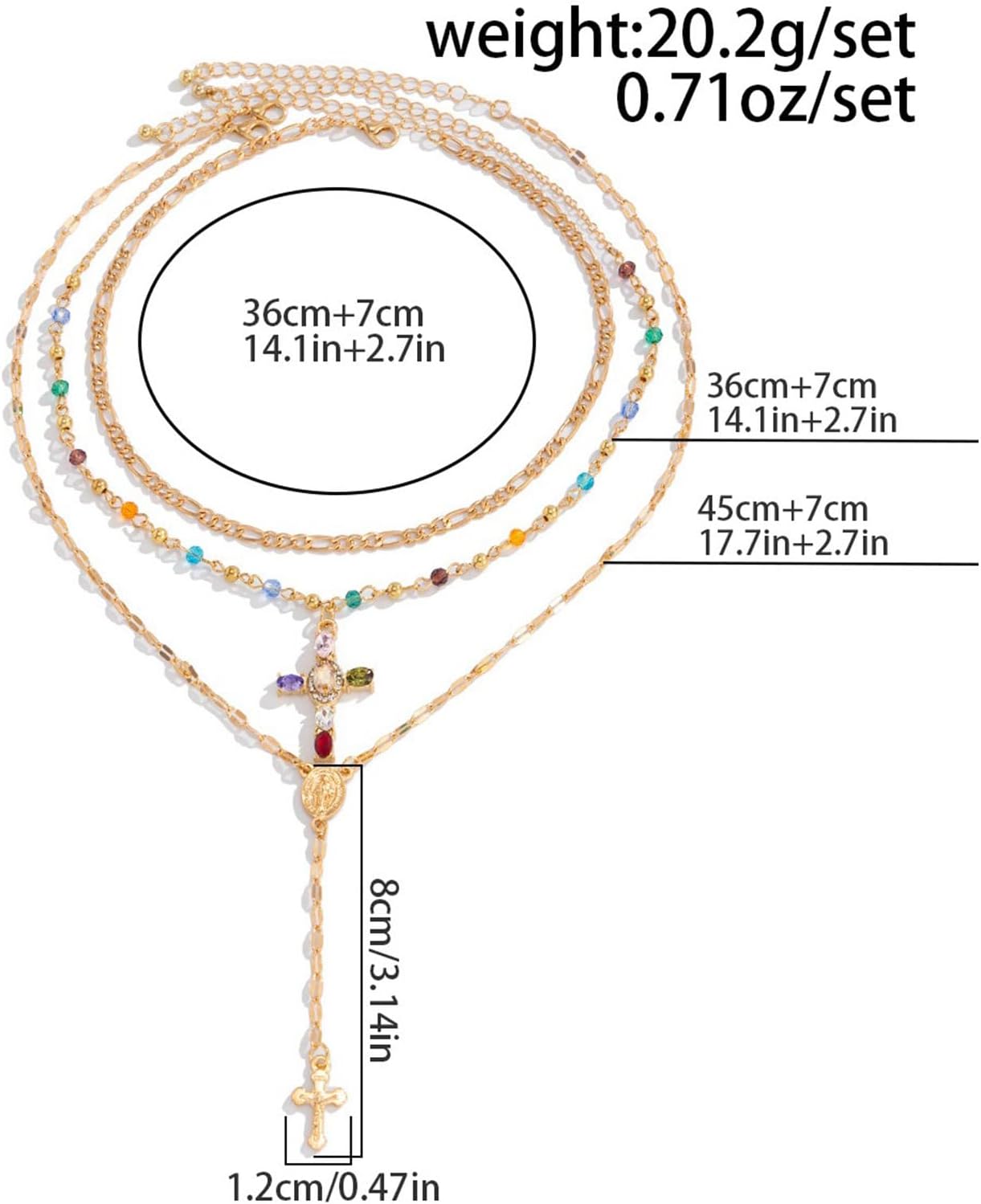 Layered Cross Lariat Necklace for Women Gold Cross Turquoise Sun Y Necklace Colorful Crystal Pearl Long Necklaces Boho Statement Jewelry Gifts - Image 5