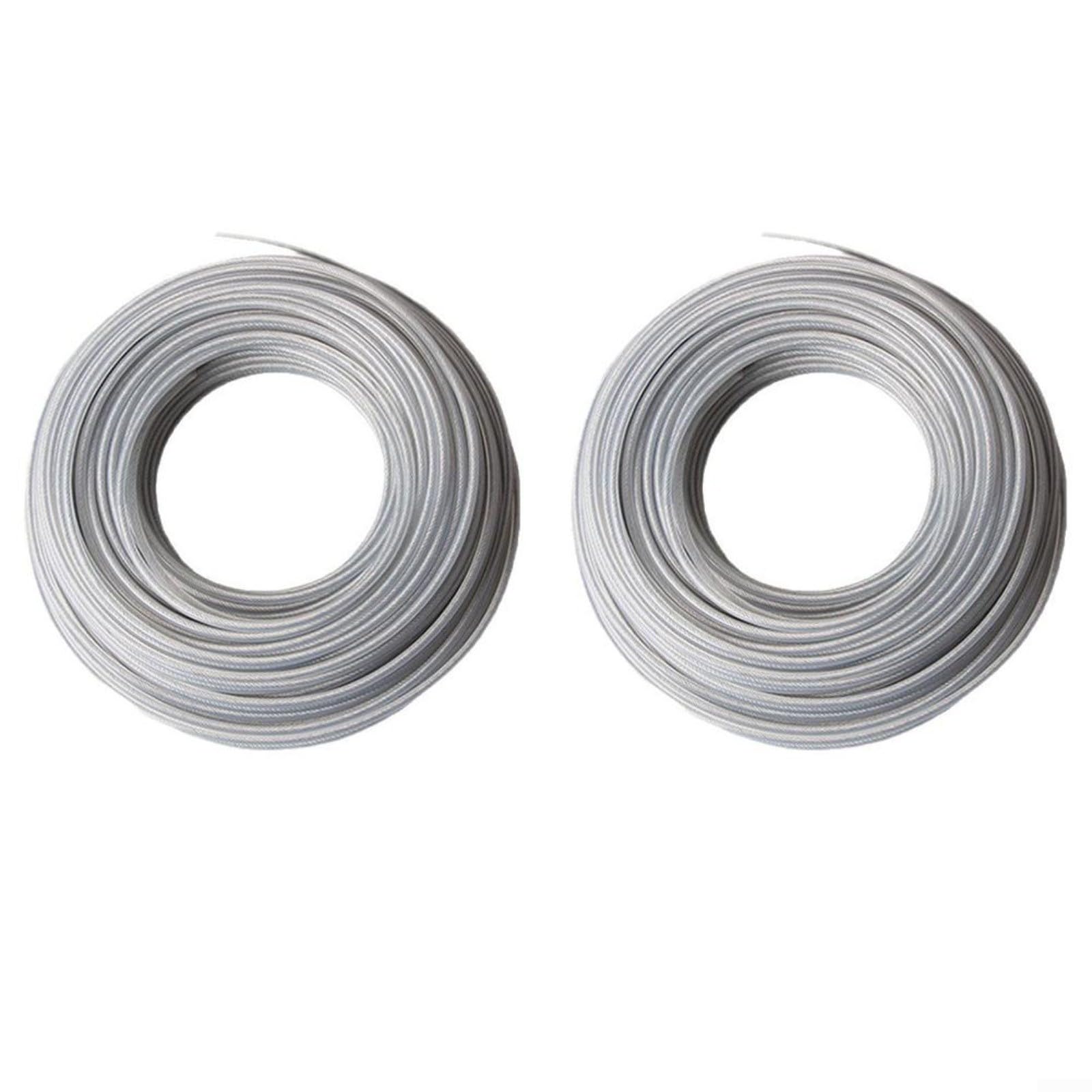 2 piezas de hilo para desbrozadora de 4,0 mm x 15 m con refuerzo de núcleo de acero, resistente al desgarro, cuerda de repuesto para herramientas de jardín y desbrozadoras, cuerda de corte duradera