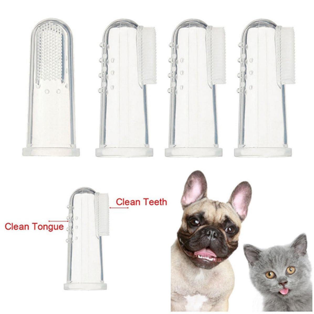 SOIMISS Brosse à Doigts pour Animaux en Silicone 4pcs, Brosse à Dents Douce pour Chien et Chat, Nettoyage sans Abîmer Dents ni Gencives, Design Moufles Doigt Pratique