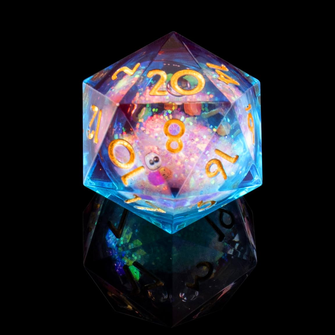 YEMEKO Single Liquid Core D20 Dice - 22mm, 20 Sided D&D Dice for Dungeons and Dragons, RPG, Roleplaying Games MTG Table Games, Handmade Polyhedral Dice with Resin Sharp Edge (Liquid Blue Red)