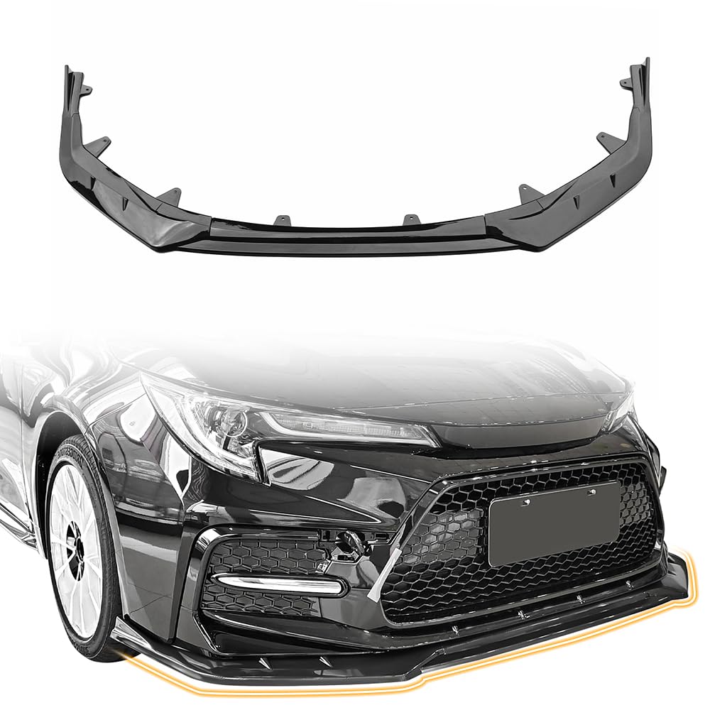 Front Bumper Lip Spoiler Compatible with 2020-2024 Toyota Corolla SE XSE 4-Door Sedan, PP Gloss Black Add-on Front Splitter Air Dam Chin Protector, 3