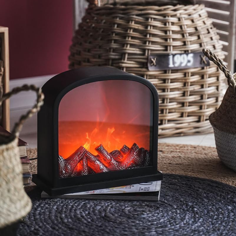 Cabilock USB Fireplace Night Light Table Lamp Decorative Led Flame Effect Black Plastic for Bedroom Home Party Holiday Decoration