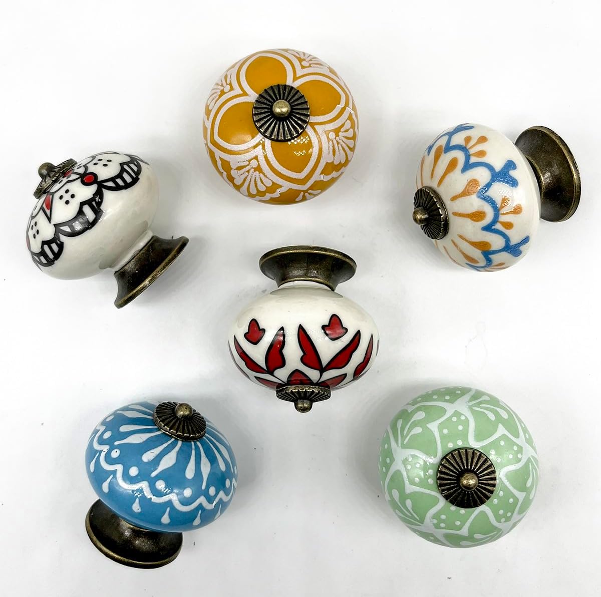Exquisite Ceramic Round Knobs - Colorful Ball Porcelain Handles, 6Pcs Colored-Painted Ceramic Cabinet Knobs, Big Porcelain Drawers Knobs