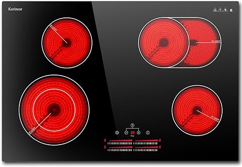 Karinear Estufa eléctrica de 30 pulgadas, estufa eléctrica de 4 quemadores de 30 pulgadas de instalación integrada, 220 V 6600 W con control
