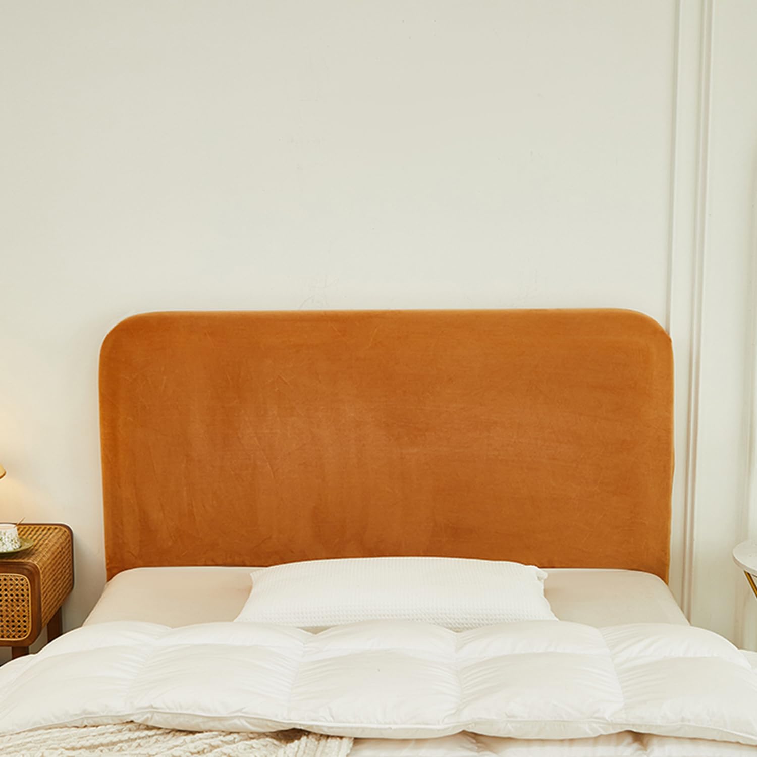 Chickwin Headboard Cover Double Bed, Silver Fox Velvet Headboard Covers Modern All-Inclusive Headboard Protector Cover Universal Stretch Bed - Orange, 140-160 CM — image 1
