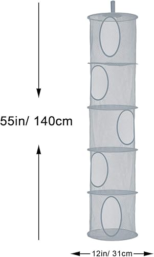 Miniatura 40 de Organizador de bolsas de malla colgante para ahorrar espacio, organizador plegable de almacenamiento de animales de peluche, 5 compartimentos,