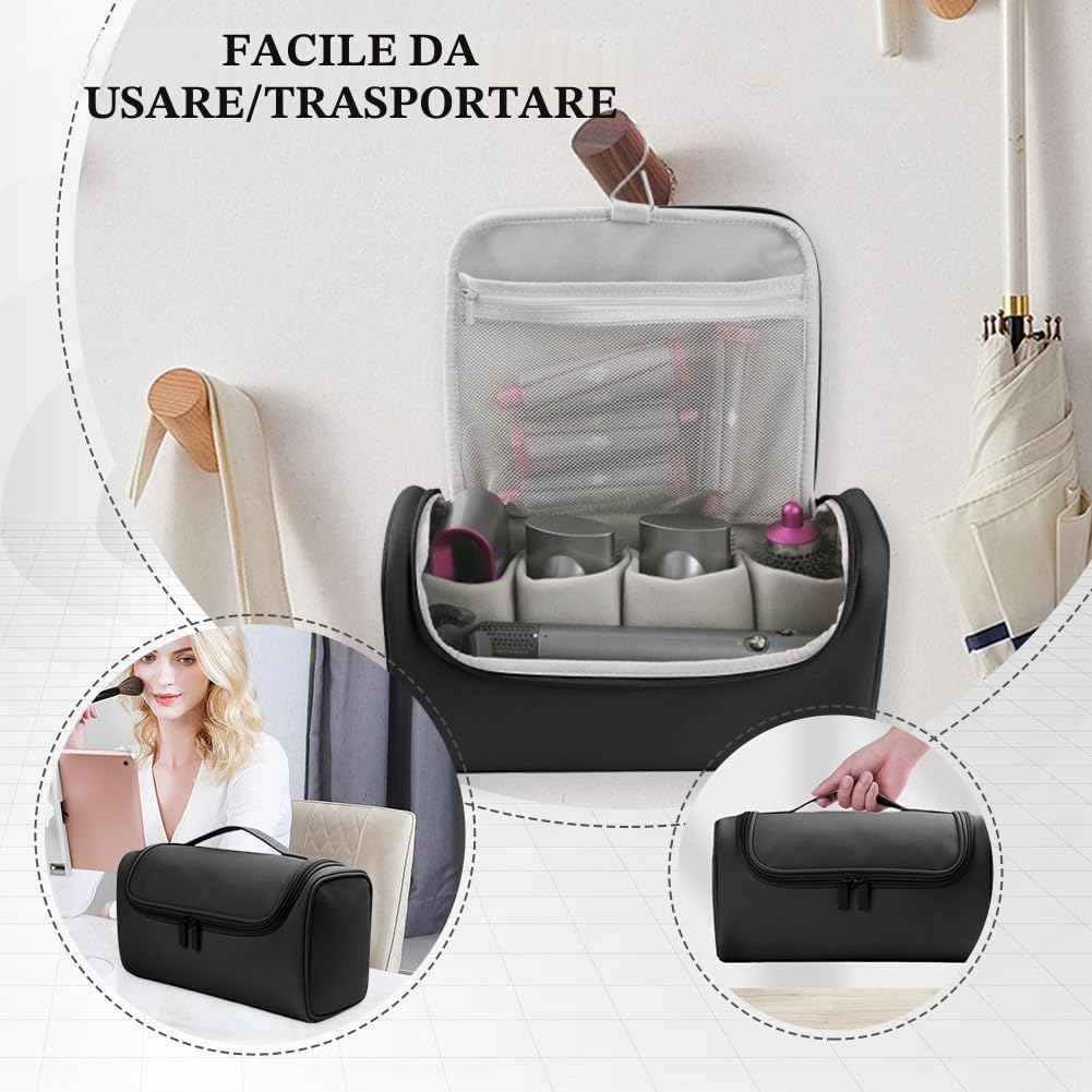 Borsa da viaggio per Dyson Airwrap Styler e Shark, custodia portatile per Dyson Supersonic e accessori, borsa per asciugacapelli con ganci per strumenti di modellazione e accessori (nero)