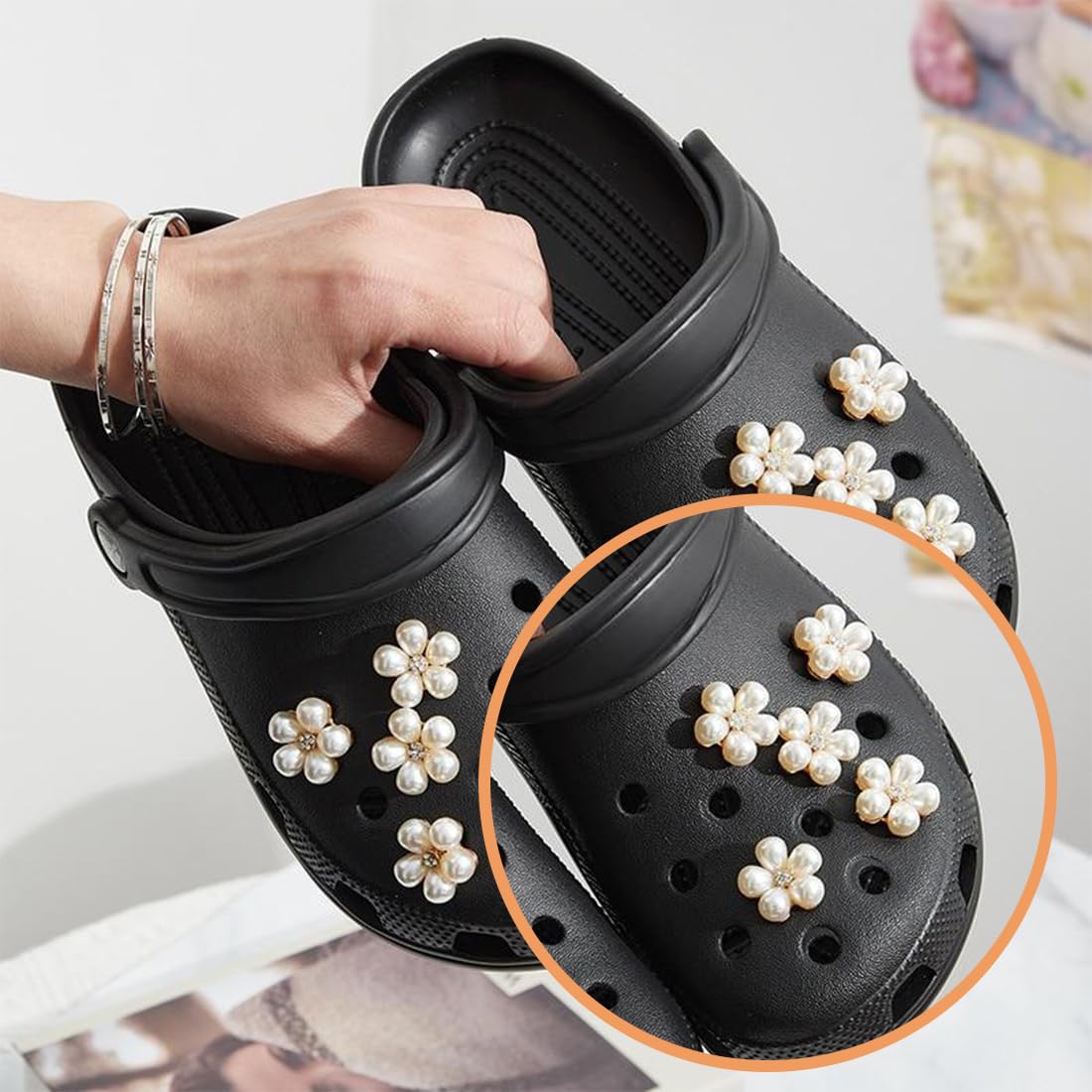 20 pcs de Kit de amuletos para zapatos, alfileres con perlas Flores, Adornos de Zapatos, Bonitos Abalorios de Zapatos de Diseño de Flores, Accesorios DIY para deseen agregar toque elegante