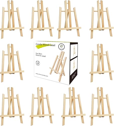 Paquete de 12 caballetes de mesa de madera para pintar y exhibir, soporte de trípode portátil de 11.8 pulgadas para lienzo de 8 x 10 y 11 x 14,