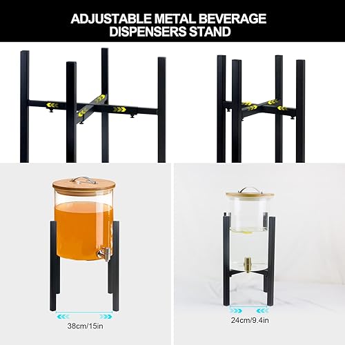 Miniatura 4 de Soporte de metal ajustable negro para dispensadores de bebidas, soporte de agua que se adapta a frasco de vidrio o botella de 9.4 a 15 pulgadas de