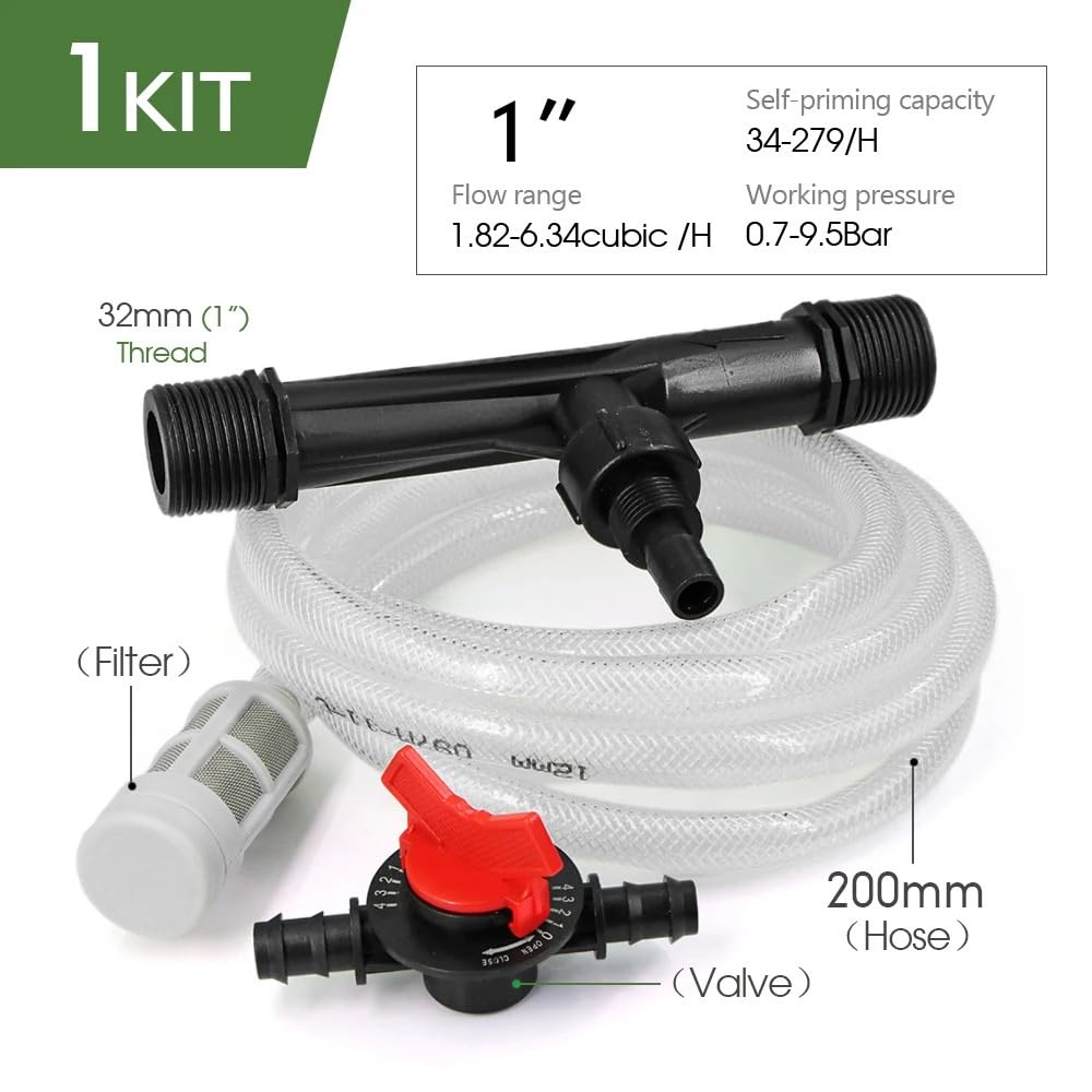 Kit de inyector de fertilizante Venturi for riego agrícola, rosca macho de 1/2 ", 3/4" y 1 ", de riego for invernadero de jardín(1")