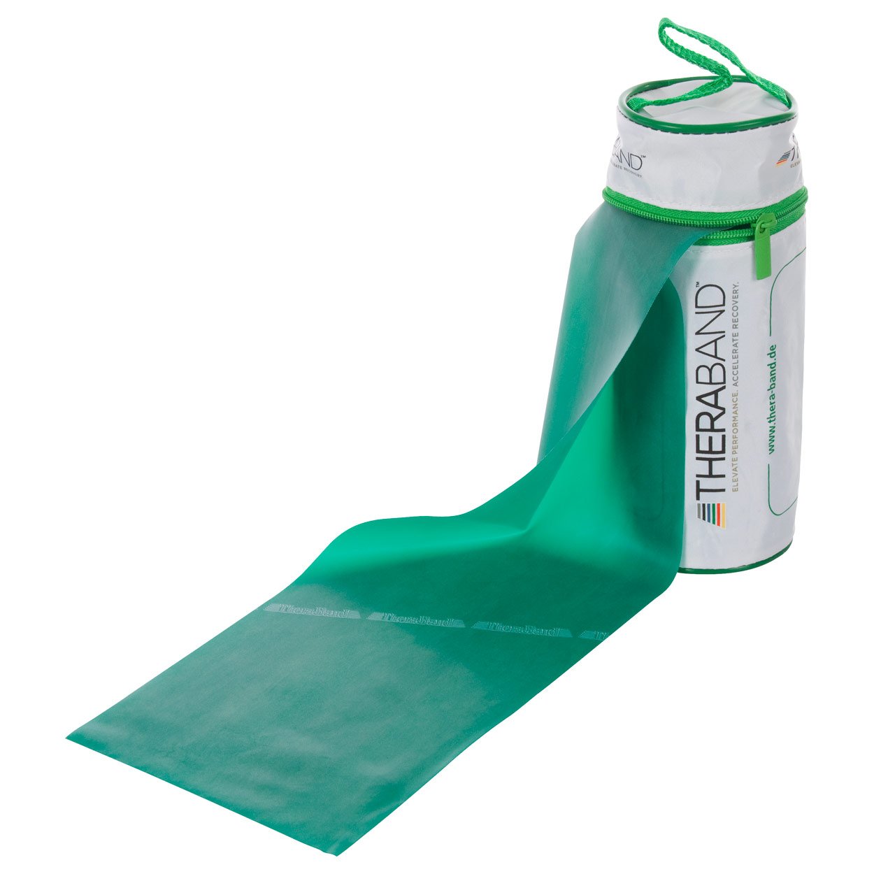 Theraband Original Fitness Latex-Widerstandsbänder Set 2,5m 100% Naturlatex, Ideal für Rehabilitation, Muskelkonditionierung, Ganzkörpertraining inkl. Tasche und Anleitung (Grün)