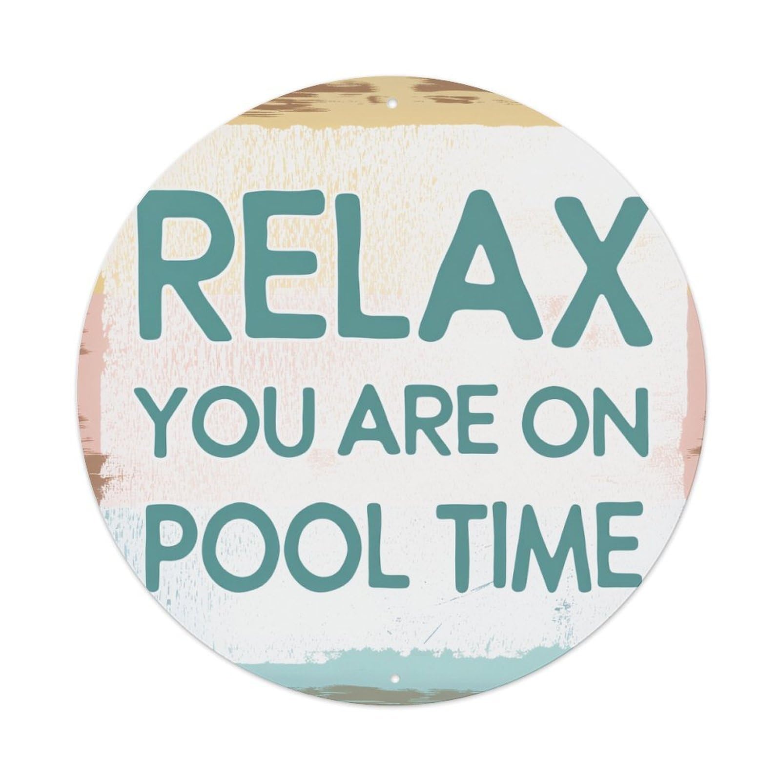 Relax You Are On Pool Time Round Metal Tin Sign Vintage Wall Decor, Bar Garage Cafe Kitchen Home Wall Art Poster 8x8inches