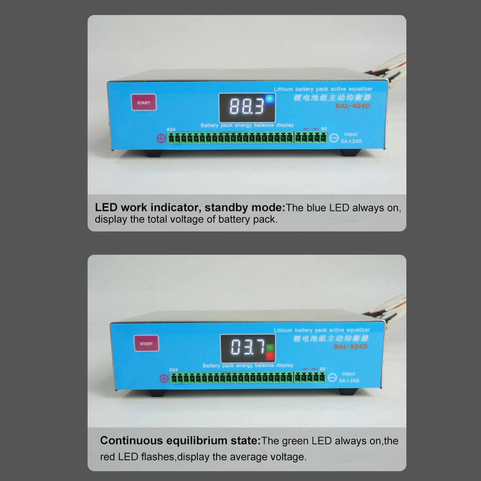 ViaGasaFamido Equalizzatore Attivo del Pacco Batterie Al Litio, Design Stabile con Bilanciamento Automatico e Protezione da Sovracorrente per 4~24 Stringhe di Batterie