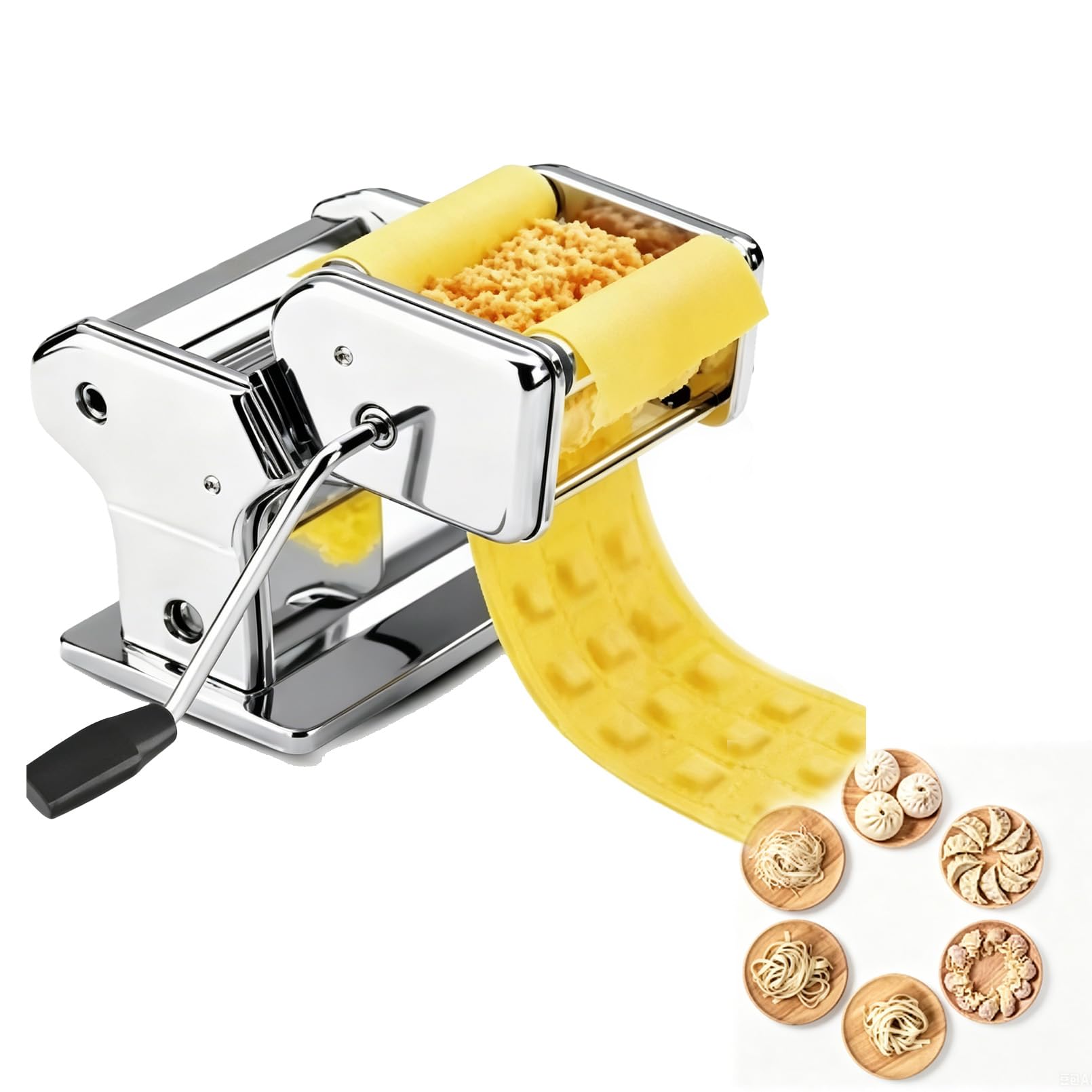 Eiwitany Hand Crank Manual Pasta Roller & Cutter, Mini Stainless Steel Dough Press for Homemade Noodles, Dumpling and Wonton Wrappers