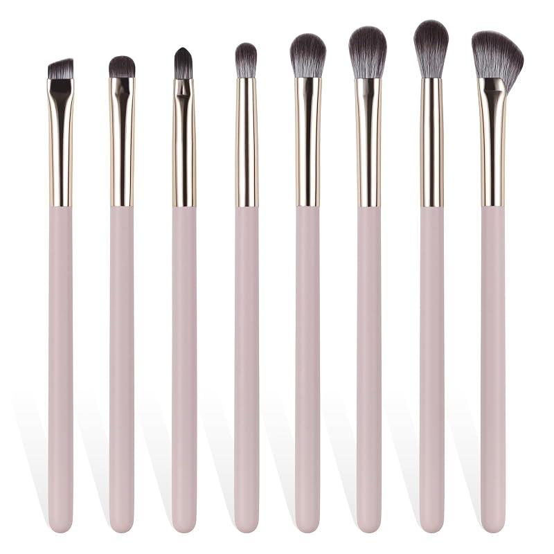 BEAUTYFACTOR Conjunto com 8 Pincéis para Maquiagem dos Olhos, com Cerdas Sintéticas, Cabo de Plástico e Cor Rosa