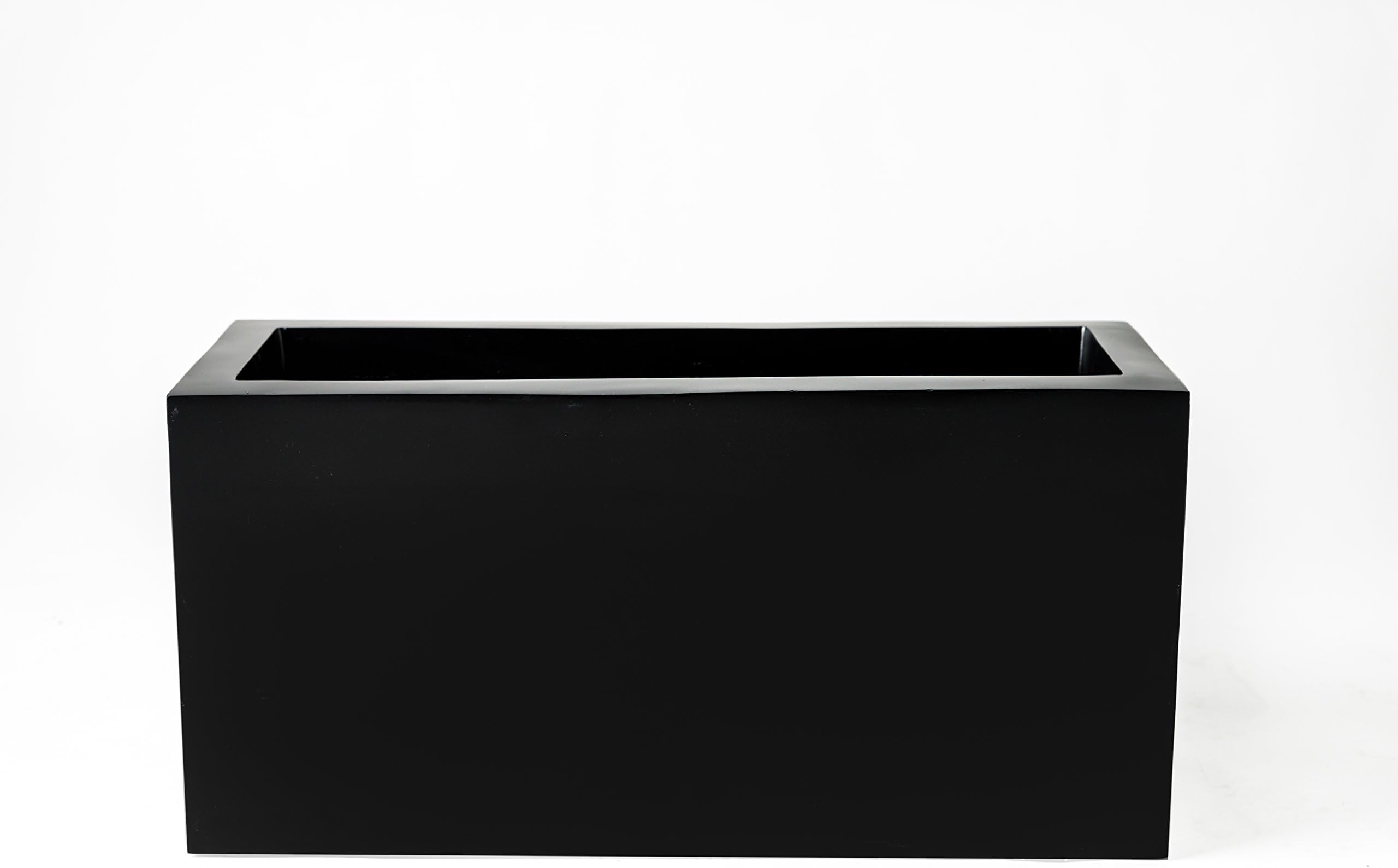 Large Outdoor Planter; Rectangular Plant Pot, Indoor, Patio or Garden, Flower Pot, Handmade Fiberglass, 10" Tall, (Rectangulum Black (22"x 8"x 10" and 8.4 lbs)