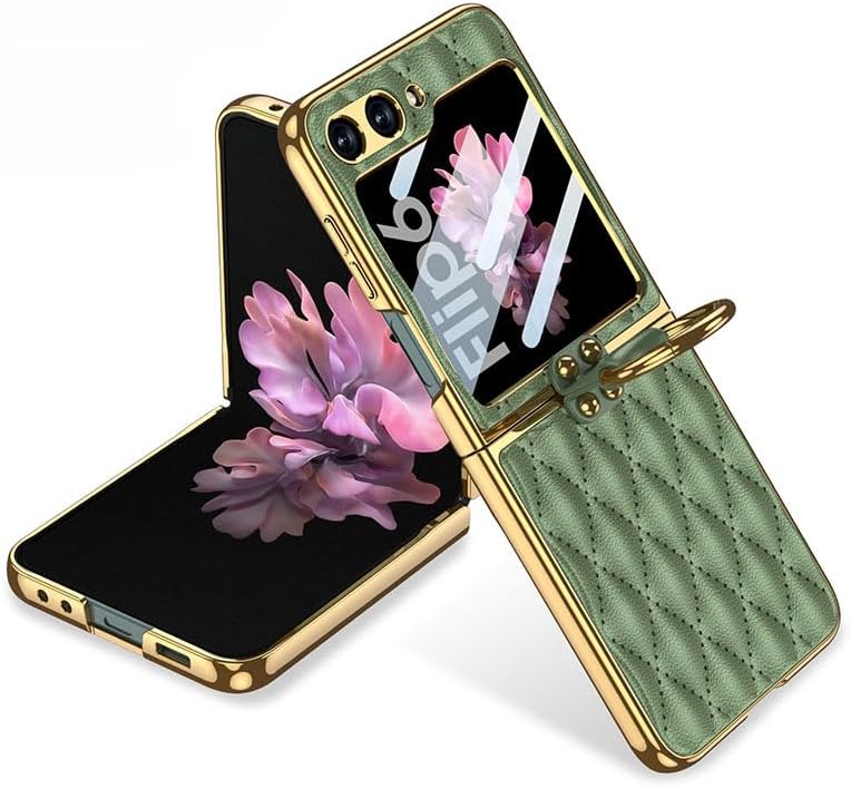 Quilted Leather Folding Case for Samsung Galaxy Z Flip 6, Diamond-Shaped Lattice Mobile Phone Shell for Z Flip6, Creative Women's Folding Screen Protective Cover (Light Green,for Flip 6)