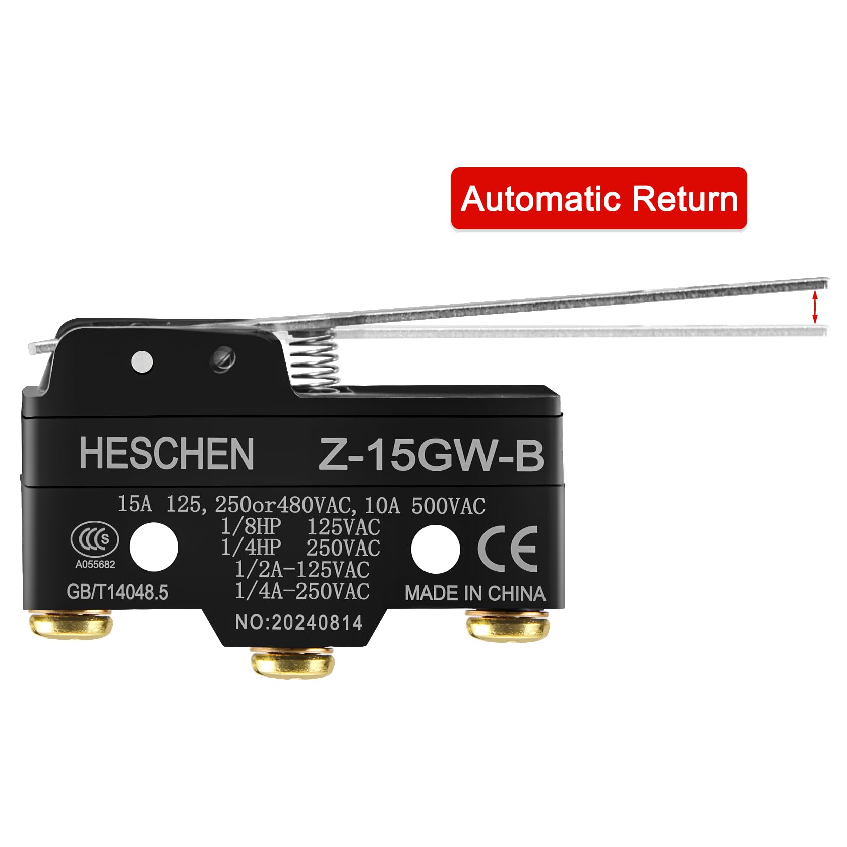 Heschen Micro interruptor, Z-15GW-B, alavanca de dobradiça, 3