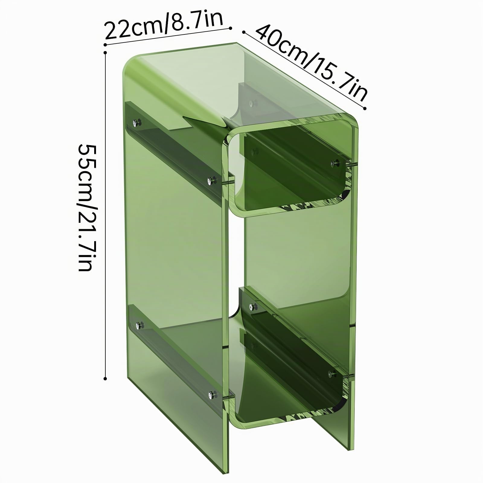 Beistelltisch aus transparentem Acryl, schmal, schmaler Beistelltisch für kleine Räume, schmaler Nachttisch, Nachttisch für Schlafzimmer, Wohnzimmer, Büro (grün, 22×40×55cm)