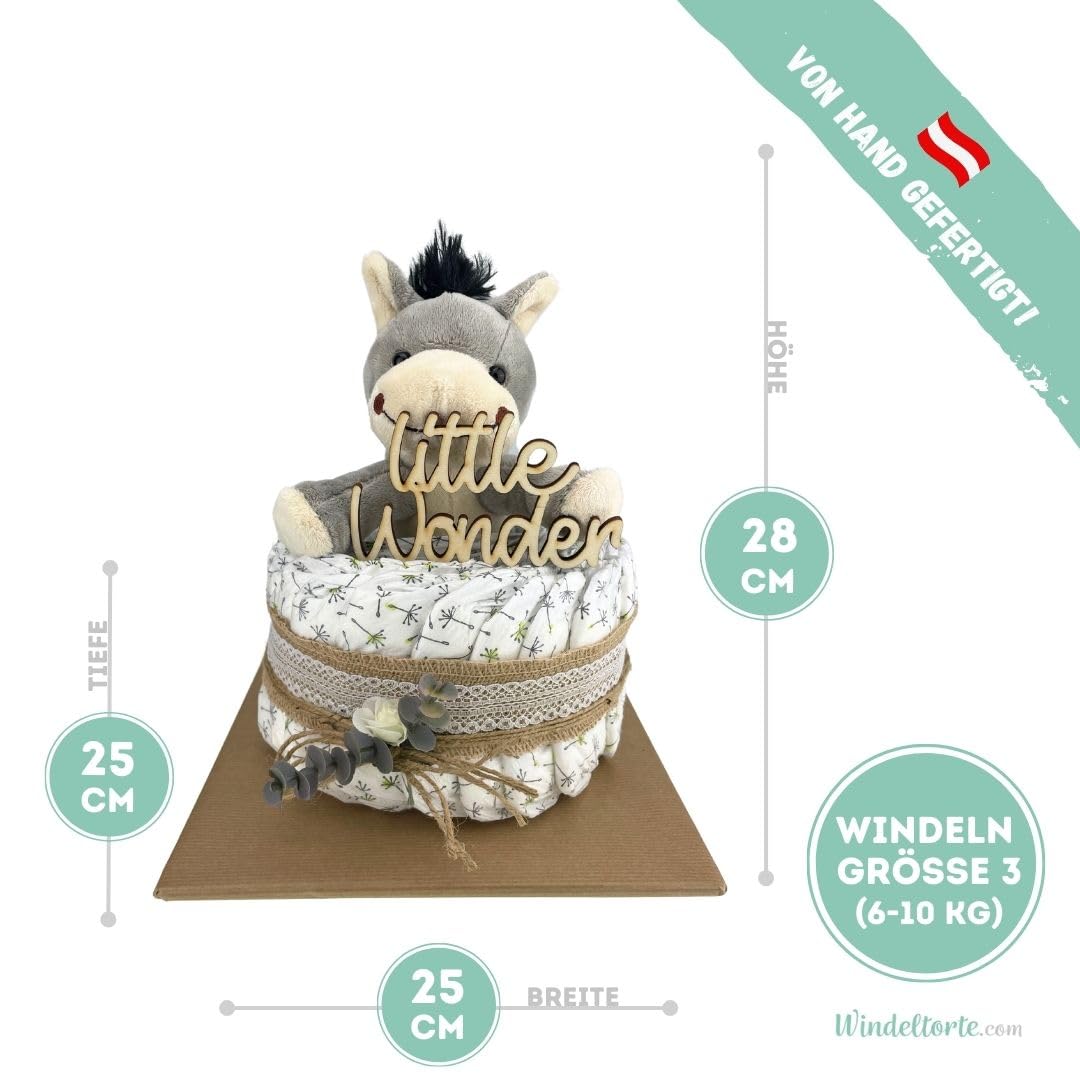 Vintage Torte [JUTE & HOLZ] - Jungen & Mädchen - Neutral Unisex - Geschenk zur Geburt - Baby Party - Babyshower - Pullerparty - Caketopper (Boho - Vintage - LITTLE WONDER - 1-stöckig)