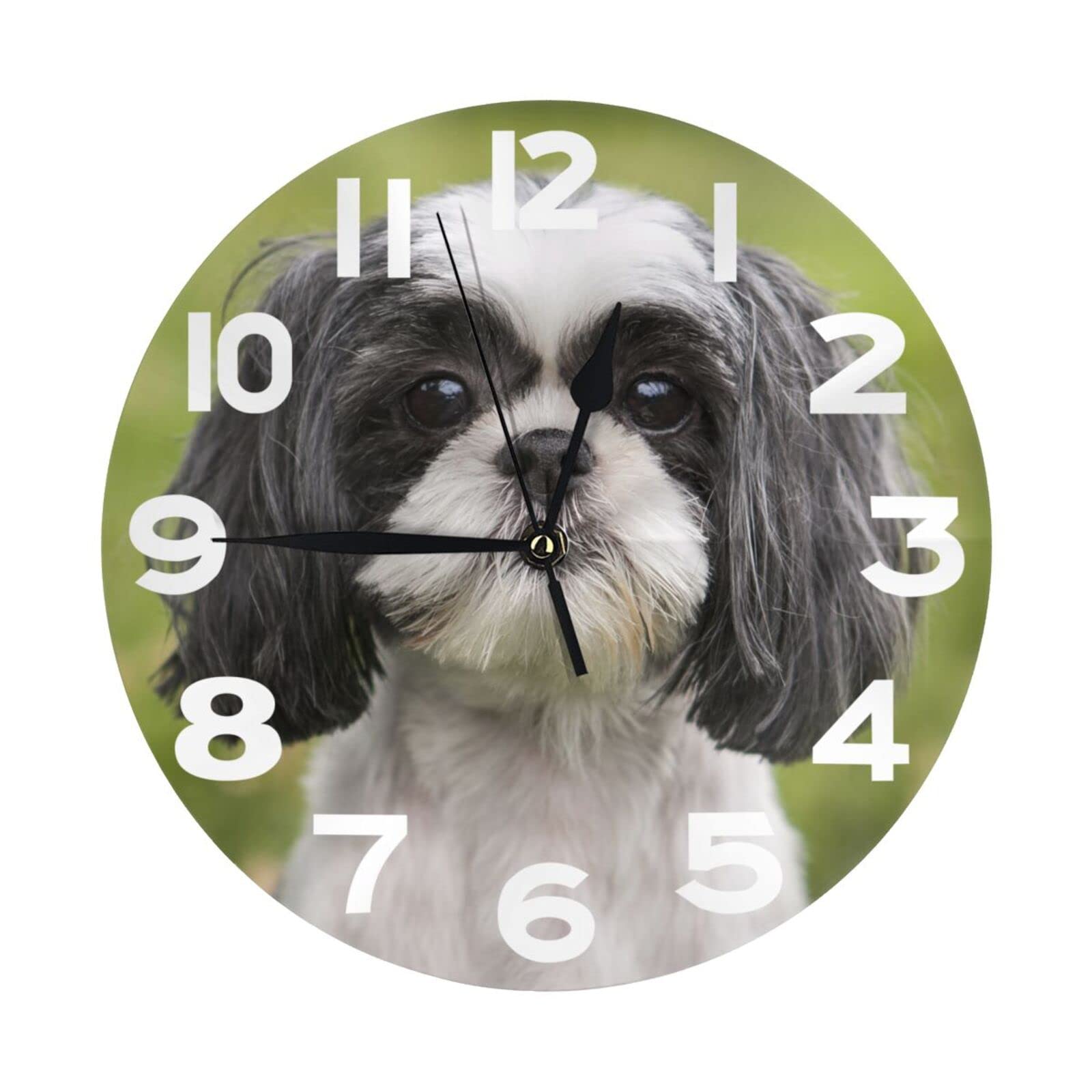 Djngn As Pic Round Wall Clock Cute Shih Tzu Dog Lovely Puppy Animal Pet Design Clocks Silent Non Ticking Clock Battery Operated Decor Clocks For Home Decor