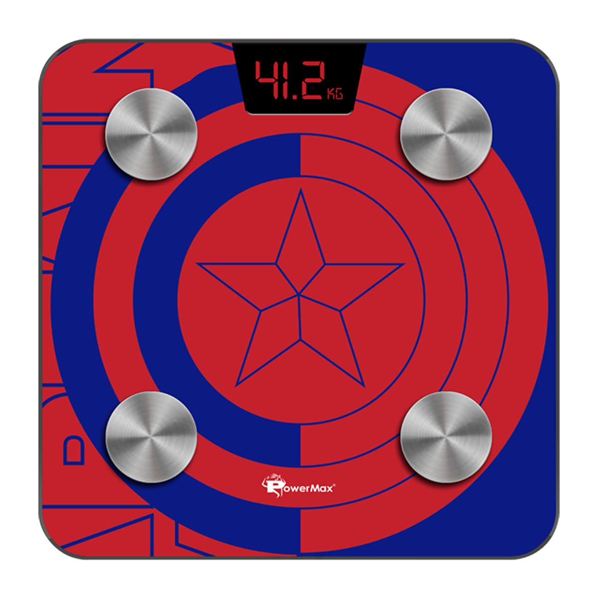powermax x marvel bca-130 marvel edition blue captain america digital weight machine for human body - high accuracy bathroom weighing scale with step-on technology & super durable 6mm tempered glass