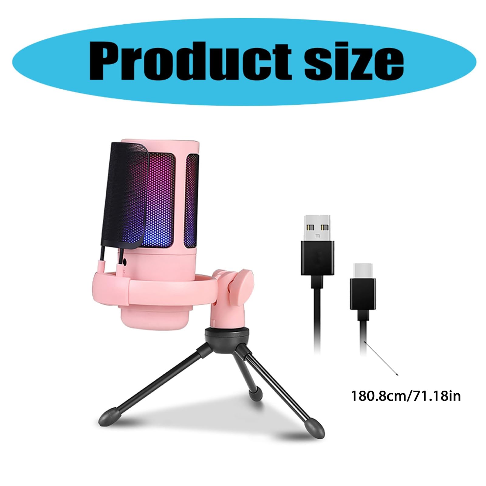 Microfono da gioco regolabile con illuminazione a colori a condensatore Mic 192kHz per PC Laptop Streaming Podcast Canto