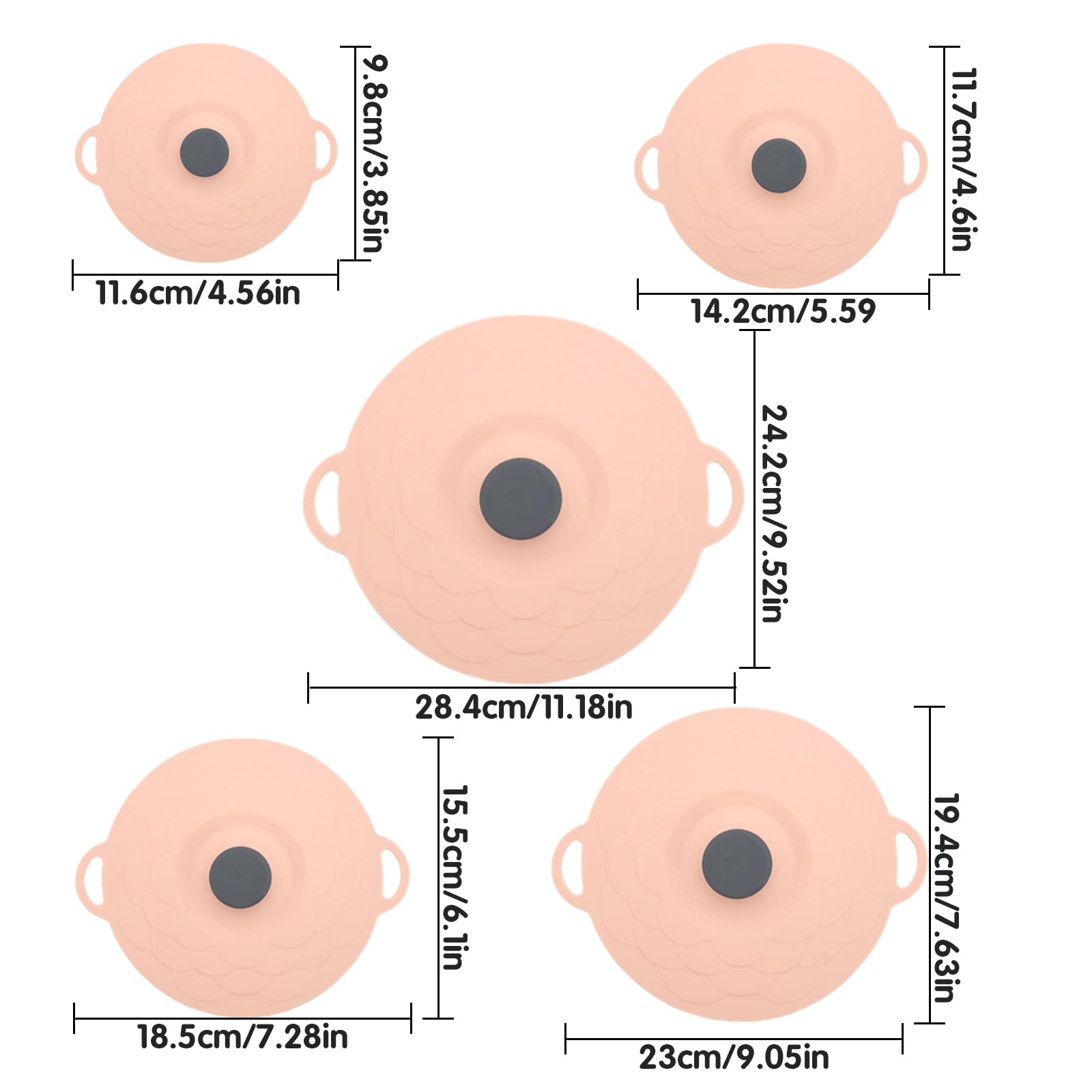 Coperchio in silicone, 5 pezzi, riutilizzabile, in silicone, 5 misure, antipolvere, resistente al calore, con effetto di aspirazione per cucina, Rosa