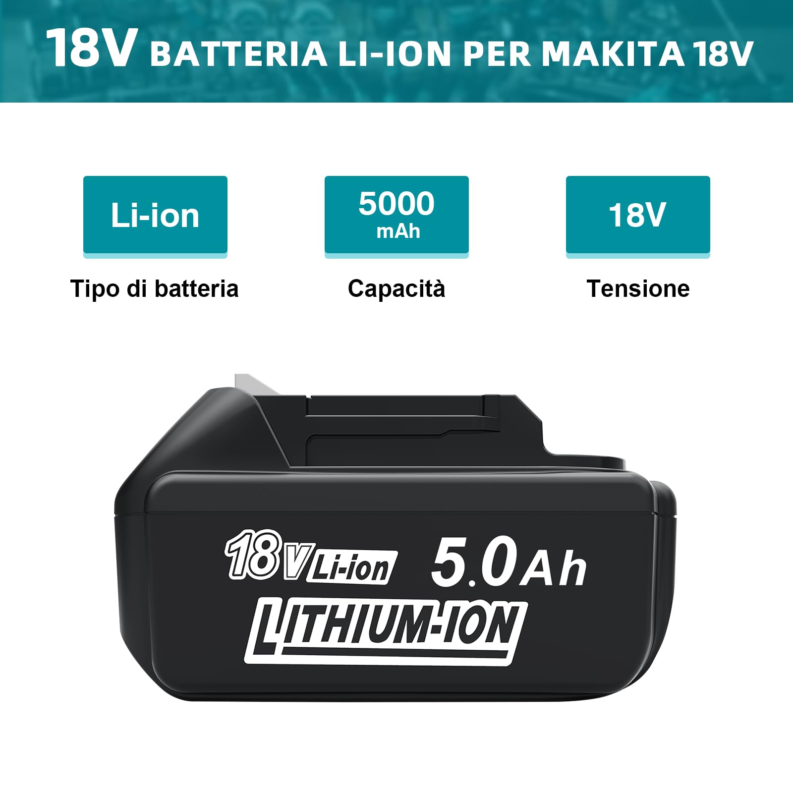 Batteria di ricambio per batteria Makita 18V: 2 batterie di ricambio Li-ion 5,0Ah/5000mAh ad alta capacità, compatibile con BL1860 BL1840 BL1830 BL1815 BL1835 BL1850B BL1845 BL1850 194205-3