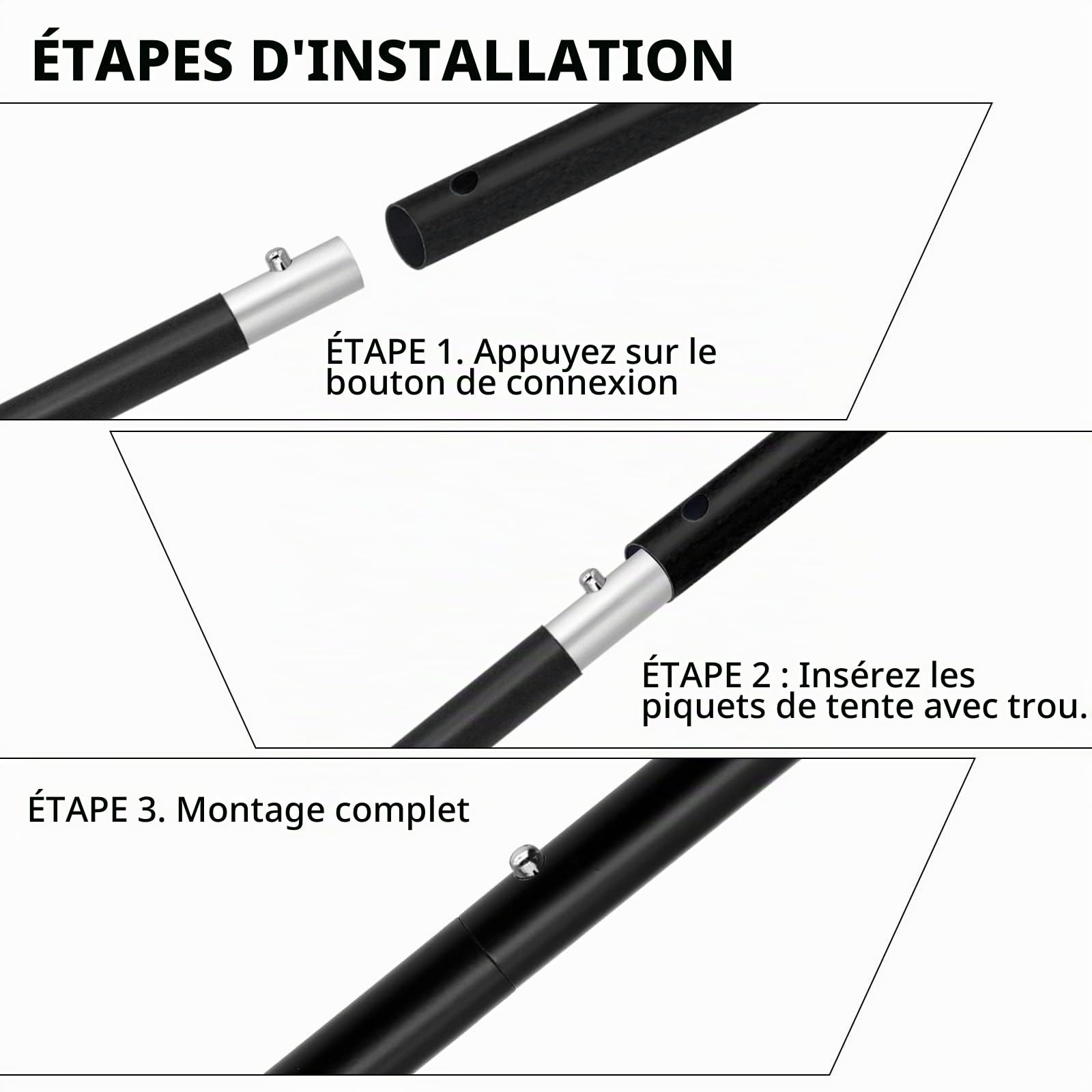 KOMCLUB Barres de Tente télescopiques en Aluminium pour Tente - Légères et réglables