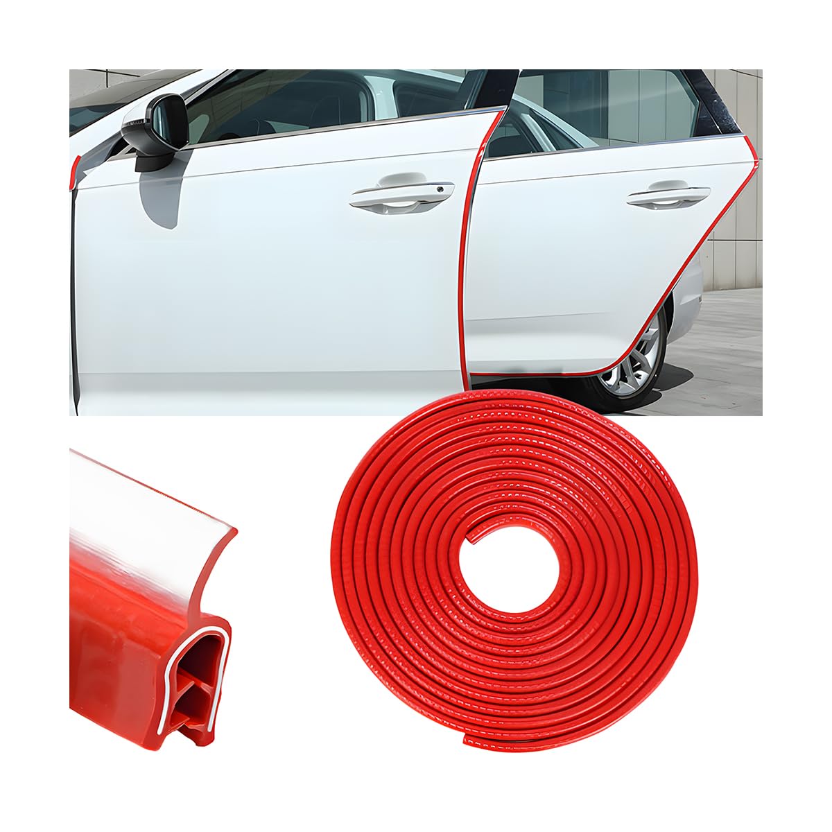 Osilly 33FT PVC U-Shaped Car Door Edge Guards, Red