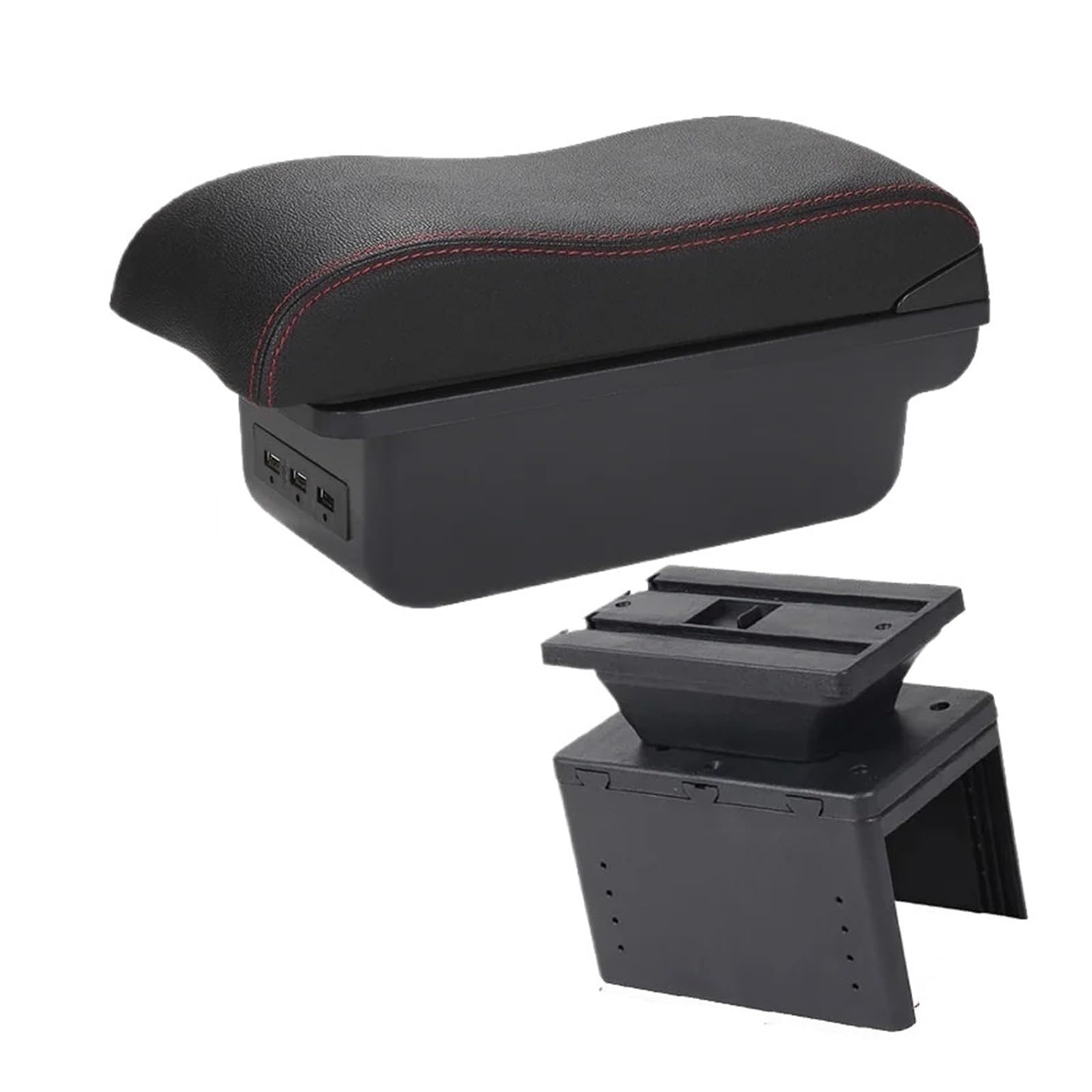UMDJJU Car Armrest Universal Model Box Accessories Storage Modification Retrofit Parts Increase Relieve Fatigue Car Centre Console Armrest Box(B1 Black red 3USB)