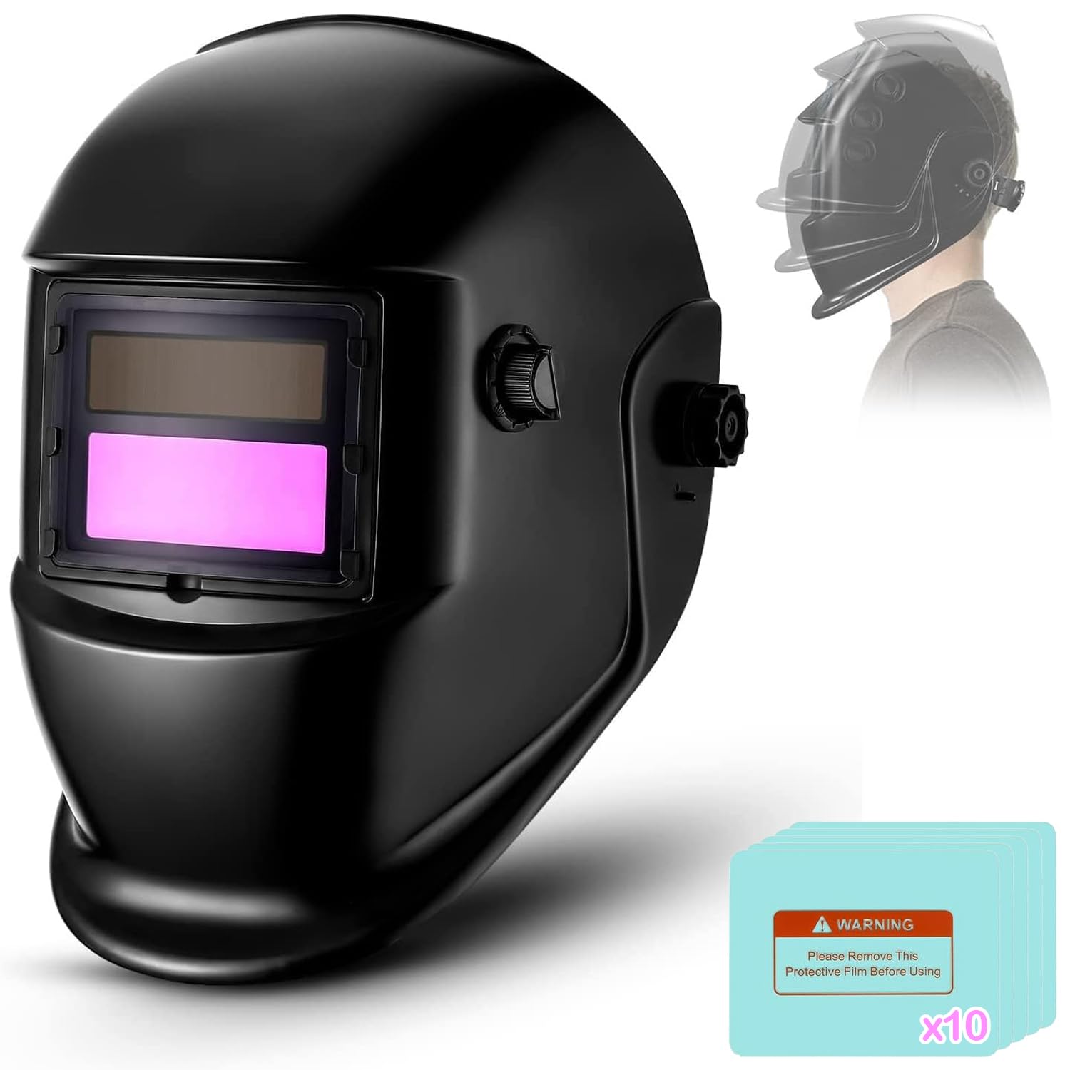 Adjustable Welding Helmet Auto Darkening, True Color Solar Powered Welding Hood, Wide Shade Range 19-24CM Welding Mask for TIG MIG ARC Weld Plasma Cut Grinding（protective film*10）