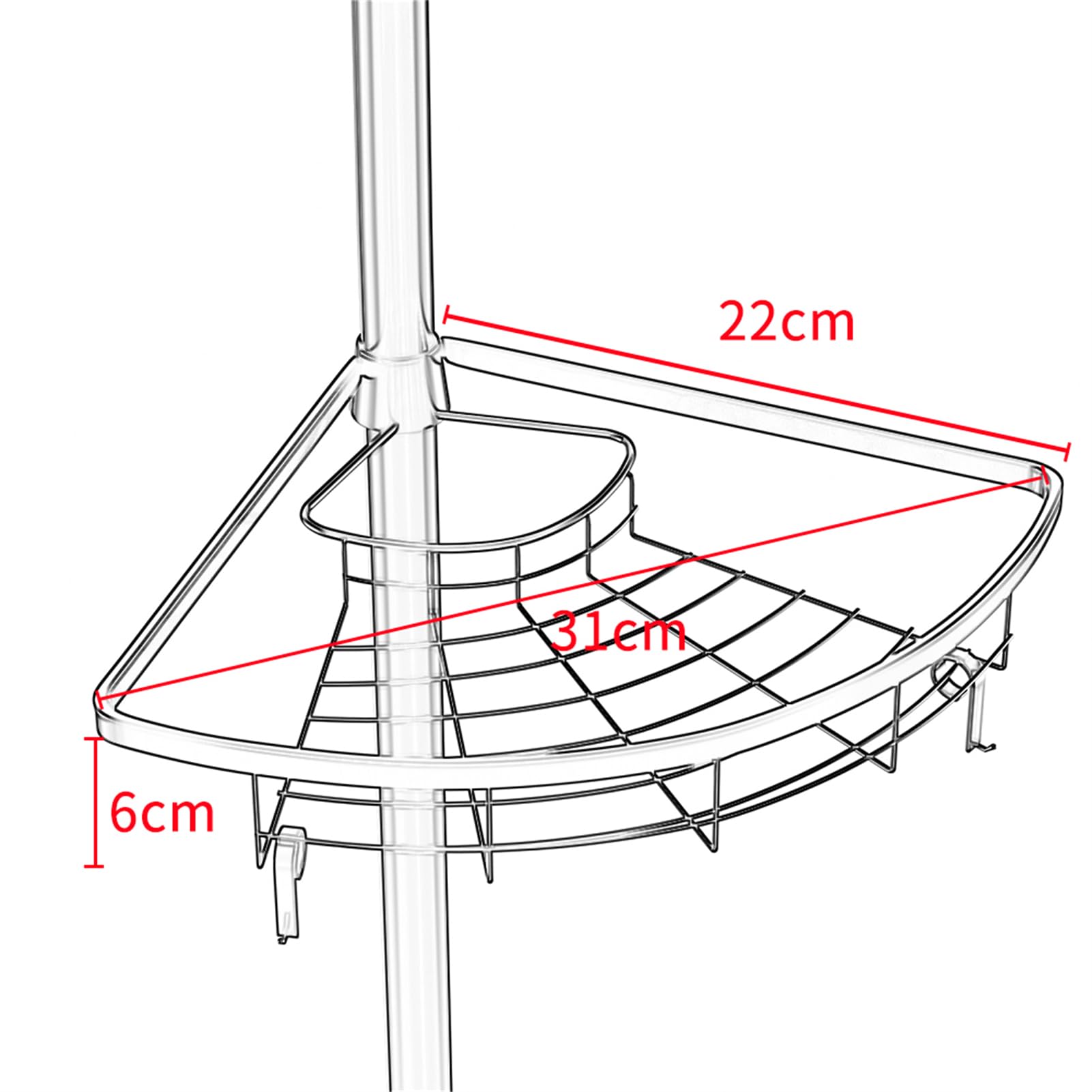 homewell Estante para ducha sin taladrar, altura ajustable, estante de ducha esquinero de acero inoxidable y placa de red, estantería de baño con 4 cestas y 4 ganchos móviles para toallas, organizador